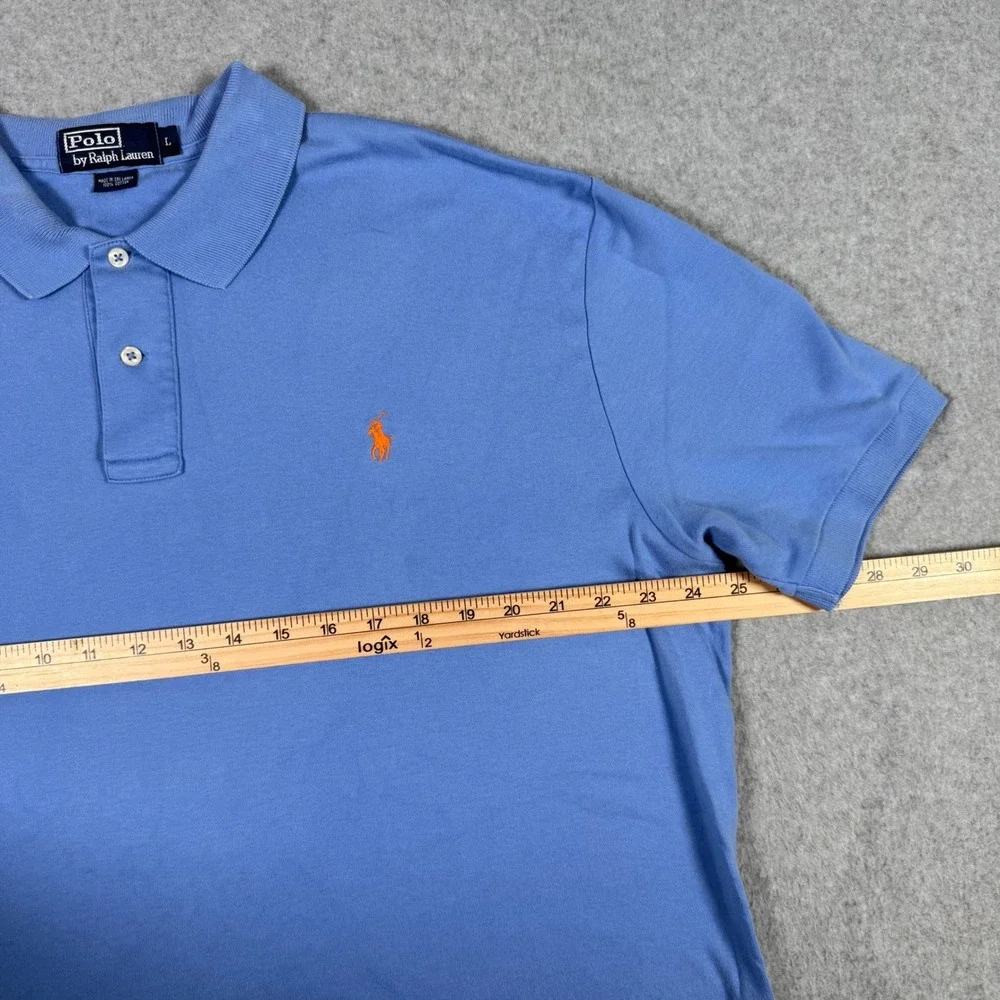 Polo Ralph Lauren Mens Large Blue Short Sleeve Cotton Polo Shirt Orange Pony